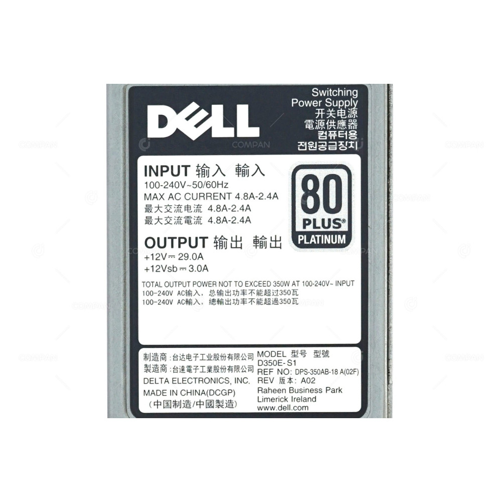 Y8Y65 DELL 350W 80PLUS PLATINUM POWER SUPPLY FOR DELL POWEREDGE R320 R330 R420